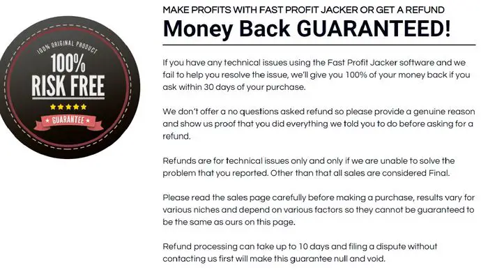 fast profit jacker no money back guarantee