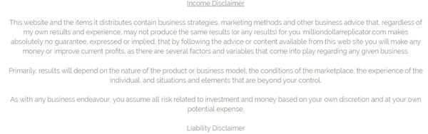 million dollar replicator income disclaimer