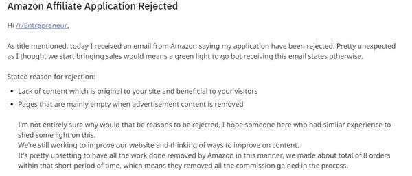 amazon affiliate rejection