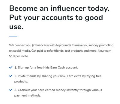 kids earn cash influencer