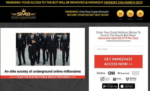 secret millionaire bot sales page