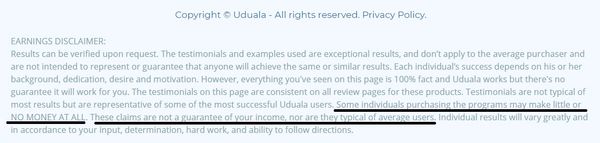 uduala earnings disclaimer