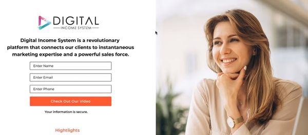 digital income system landing page