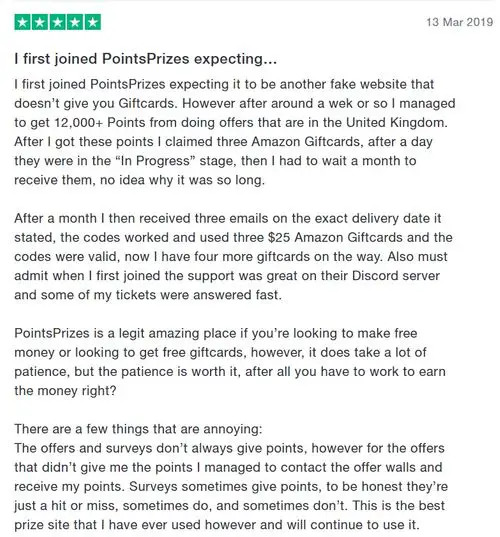 pointsprizes positive review
