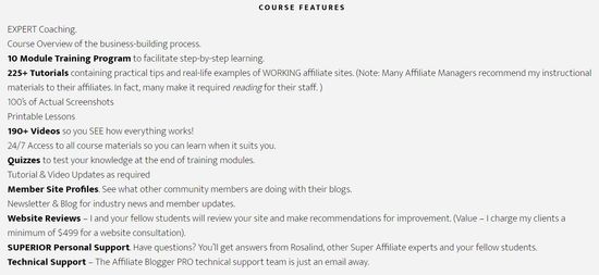 affiliate blogger pro course features